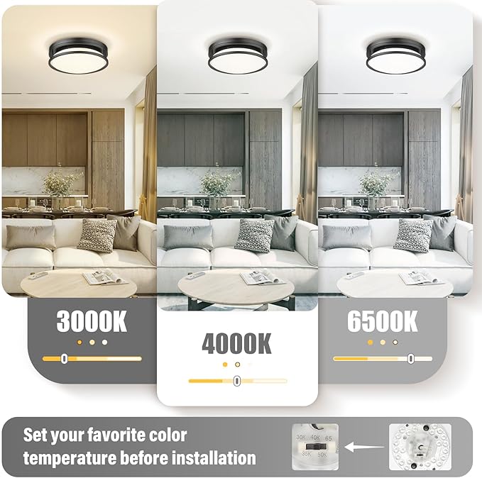 Darkaway LED Flush Mount Ceiling Light, 12inch Modern Dimmable Ceiling Lamp 3000K-6500K Dimmable Black Ceiling Light Fixture for Bedroom Kitchen Hallway Entryway