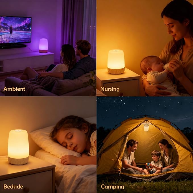 ELITUN Bedside Baby Night Light, Changing 256 RGB Colors Rechargeable Night Light for Kids, Small Wireless Table&Bedside Lamp, Eye Caring Dimmable LED Touch Lamp for Toddler, Kids, Nursing