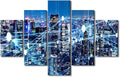 City Night Landscape Picture Modern Canvas Art Internet Companies Wall Decorate Big Data Worker Office Decorate Native Americans Home Decoration 5 Panel Poster Stretched Ready to Hang 60x40 Inch