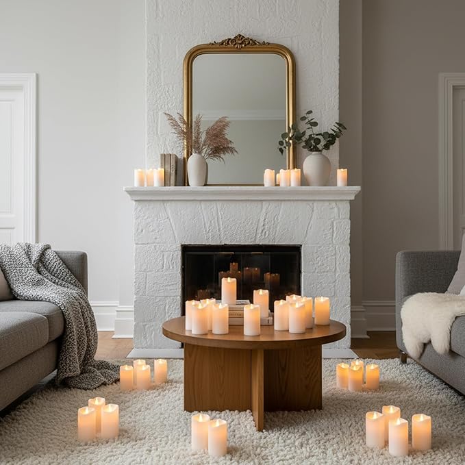 Flameless Candles 3" D x 6" H Outdoor Indoor Pillars Battery Operated Flickering Candles Include 8-Key Remote Timer 400+ Hours by 2 AA Batteries (White Candle - Warm Light,2 Pack)