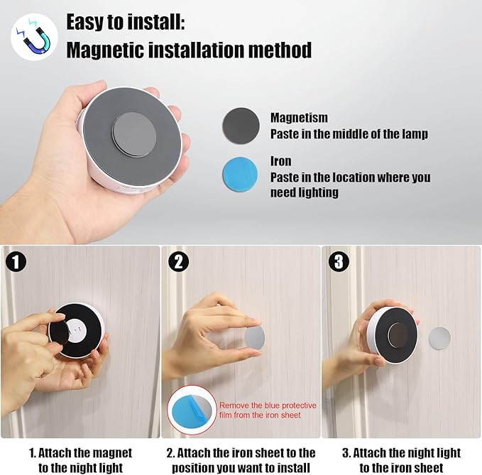 8 LEDs Motion Sensor Light Indoor, Night Light USB Rechargeable, 3 Light Modes & 400 mAh Battery, Cordless Magnetic Sticker Nightlight for Stair, Closet, Hallway - 3000K Warm White 6 Pack