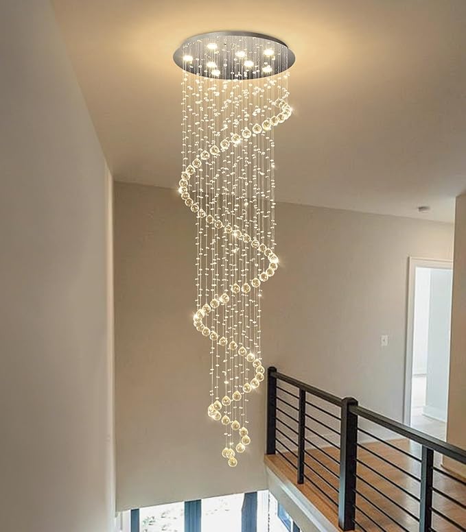 W24 x H78 Inches Crystal Glam Chandelier Long Light Chandeliers with Dimmable Light Bulbs Silver High Ceiling Pendants Light Fixtures for Foyer Entryway Living Room Stair