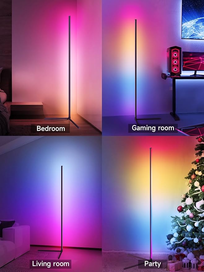 Floor Lamp, RGB LED Corner Lamp with Music Sync, Smart App and Remote Control Color Changing Ambience Light, 16 Million Colors Standing Lamp for Bedroom Living Room Gaming Room (2pcs)
