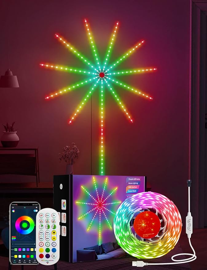 Daymeet Smart Firework LED Lights, ICRGB Dream Color LED Lights for Bedroom, LED Strip Lights with Remote App Control, Color Changing Music Sound Sync Light for Bedroom, Christmas Decorations