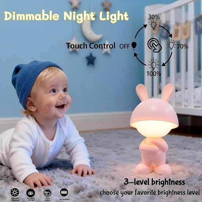 Night Lights for Kids,Rechargeable TableLight,Touch Bedside Lamps,Cordless Dimmable Warm White Light,Baby Nursery,Breastfeeding,Sleep Aid,Cute Bunny Easter Gifts for Newborn Toddler Boy Girl