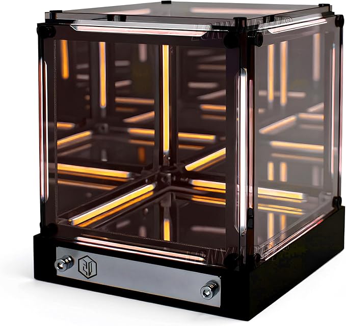 4D Mirror Cube Lamp, Touch Control Bedside Lamp with Dimmable LED, Rechargeable USB-C Night Light for Bedroom, Desk, Gaming Setup (2000mAh) (Gold)