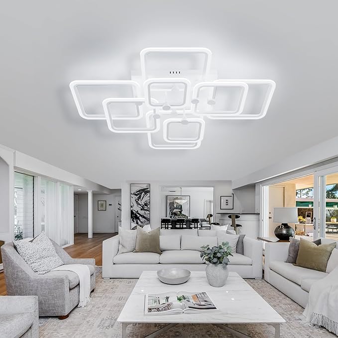 Dimmable Modern LED Ceiling Light 8-Square White Flush Mount LED Ceiling Light with Remote for Living Room Bedroom Close to Ceiling Light Fixture