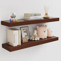 Walnut Floating Shelves, 2 Inch Thick Wooden Floating Shelves for Wall Mounted, 8 Inch Deep Shelves Over Toilet, 32"x8" Wall Shelves for Kitchen Living Room Bathroom, 50LBS Capacity, Set of 2