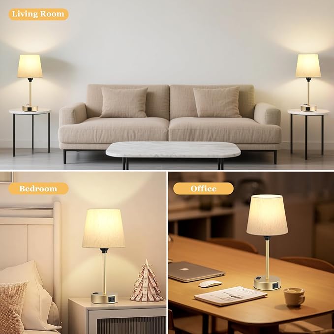 Acaxin Lamp for bedrooms Set of 2 - Nightstand Bedroom Lamp with USB C Port and AC Outlet Charging, 3 Way Dimmable Touch Control Bed Side Table Lamp, Small Night Stand Light for Kids/Guest Room