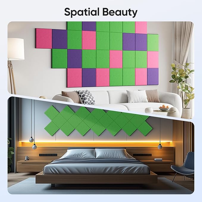 12 Pack 12" X 12" X 0.4" Acoustic Panels for Wall Sound Absorbing, Square Self-Adhesive Sound Panel, High Density Suitable for Multiple Scenarios(Lush Green)