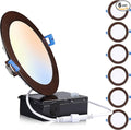 Cloudy Bay 6 inch 3000K/ 4000K/ 5000K Three Color Temperature Selectable,Dimmable 15W CRI90+,Ultra Thin LED Recessed Light with Junction Box,IC Rated, Canless Wafer Downlight, Oil Rubbed Bronze,6 Pack