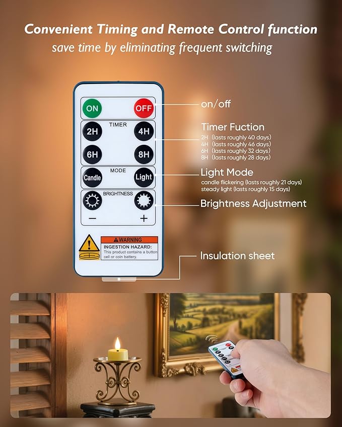 Amagic Flameless Timer Remote Tealights Candles, 3D Black Wick Flickering Tea Lights, 400+Hour Ivory Votive Candles Battery Operated, Set of 24 for Wedding Table Decor, Halloween, Christmas, Holiday