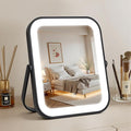 Rechargeable Vanity Mirror with Lights, 10"×8" Makeup Mirror with Lights, 1500mAH Battery, Smart Touch with 3-Color Lighting, Dimmable, HD Desk Mirror, Travel Essentials, Women Gift (Black)