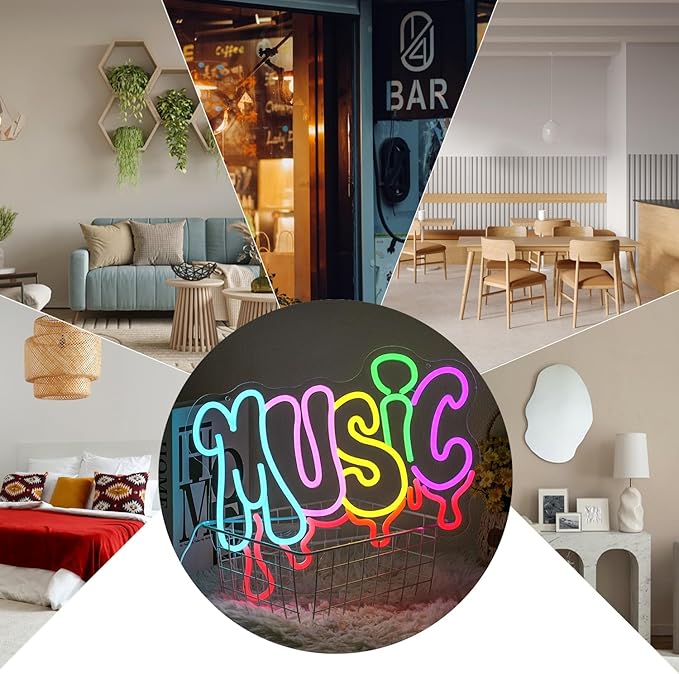 Dripping Music Neon Sign for Wall Decor, Colorful Letter Neon Light, Dimmable Live Music LED Light Up Sign for Bedroom,Game Room, Beer, Bedroom,Party,Club