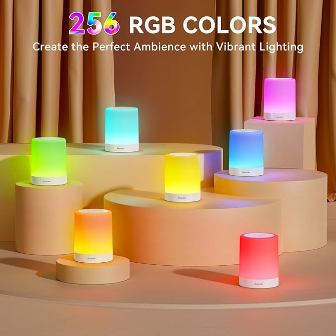 Auxmir Night Light for Kids Baby, Dimmable Touch Lamp for Nursery, 11 RGB Colors 5 Brightness, Portable Rechargeable Bedside Table Lamp for Nightstand, Kids Night Light for Bedroom Living Room, White