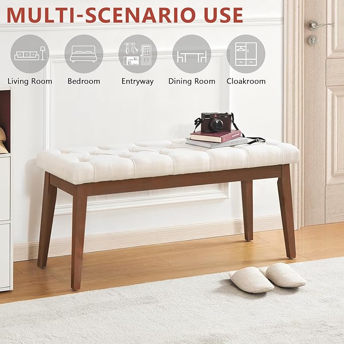 Upholstered Bench for Bedroom End of Bed,42.5-inch Entryway Bench for Living Room,Dining Bench with Padded Seat and Solid Wood Leg for Kitchen Bedroom,Indoor and Hallway
