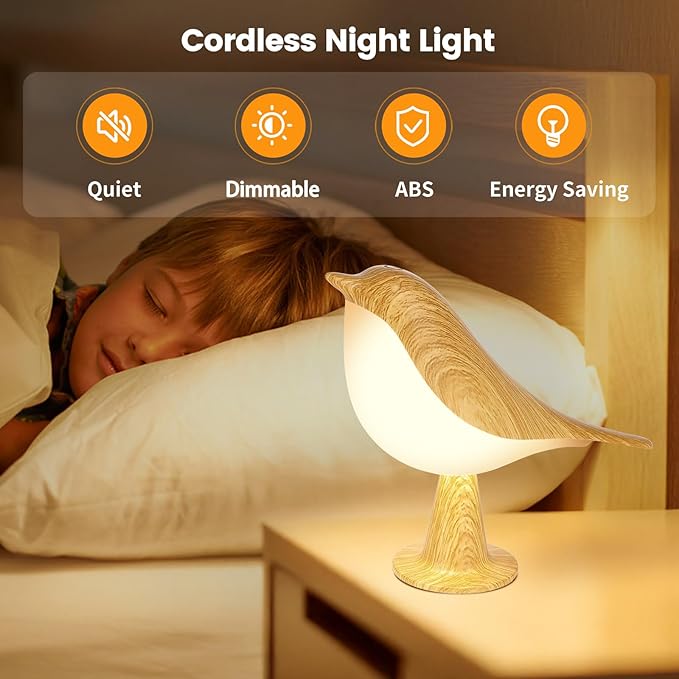 Small Cute Bird Table Lamp, Touch Night Light, Cordless Bedside Lamps, Desk Lamp, 3-Way Dimmable USB Rechargeable Battery 2600mAh Nightstand Lamps for Bedroom, Bird Decor Gifts