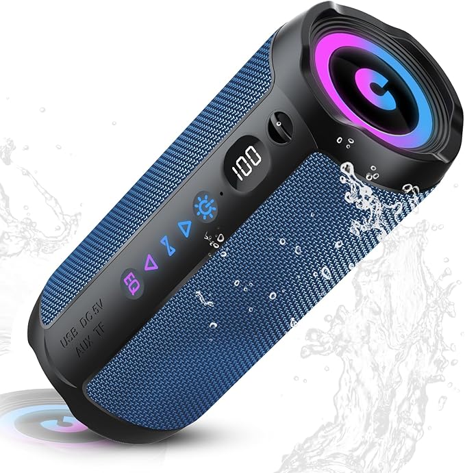 Portable Bluetooth Speaker, Bluetooth 5.4 Speaker,30W Dual Speaker with LED Display, Deep Bass, 30H Playtime, Colorful RGB Lights, IPX7 Waterproof,TWS pairing for Outdoor/Home/Party/Travel,Gift Ideas
