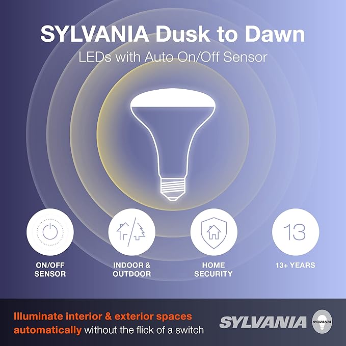 Sylvania Dusk to Dawn PAR38 LED Light Bulb with Auto On/Off Light Sensor, 120W=14W, 1250 Lumens, 5000K, Daylight - 4 Pack (41364)