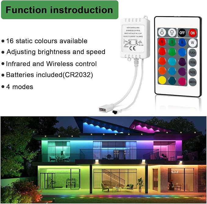 RGBZONE 24 Keys Wireless RGB LED Controller with DC 12V/24V IR Remote Control Box for SMD 5050 3528 2835 RGB LED Strip Lights