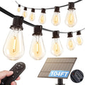 addlon 104FT(96FT+8) Solar String Lights Outdoor Waterproof with USB Port & Remote Control Solar Patio Lights for Outside Solar Powered with 52 LED Dimmable Bulbs for Porch Garden Deck Halloween