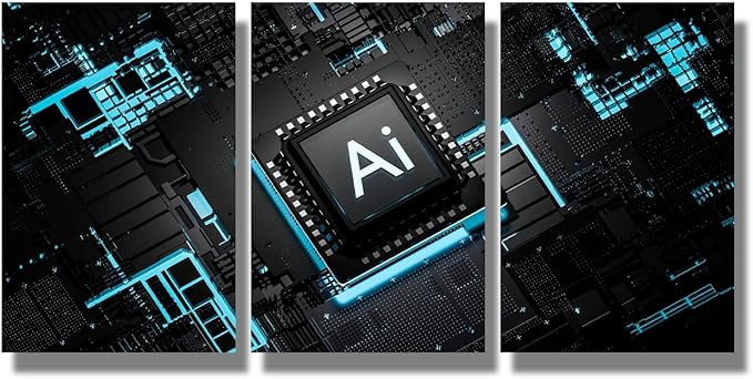 LSIUHWUWI 3 Panel Wall Decor CPU Pictures Posters, Artificial Intelligence Processor Smart Microchip Wall Art for Living Room Bedroom Decoration, Ready to Hang, 16x24inchx3