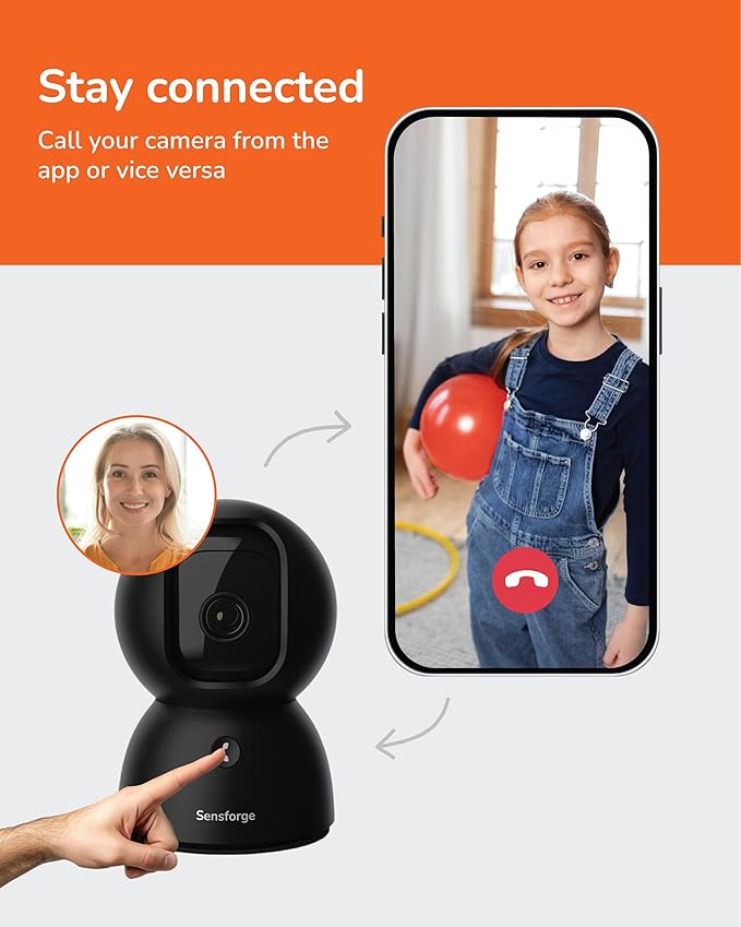 SensForge 2.5K Pan-Tilt Security Camera, 360° Dual-Band WiFi Camera for Home, Free AI Human & Pet Detection, 2-Day Cloud + 64GB SD Storage, Two-Way Talk, Optional AI + Storage Upgrade (1, Black)