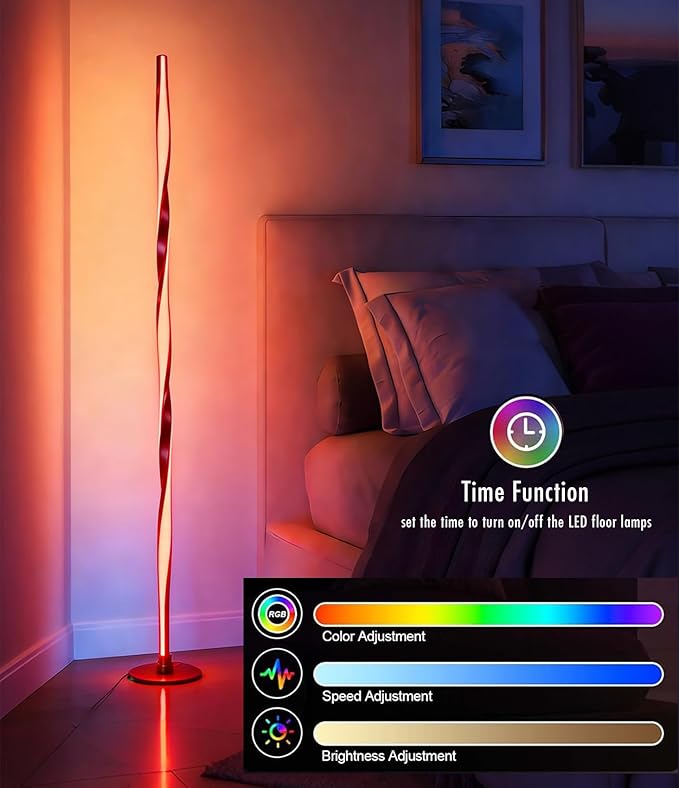 YUBOLE RGBWIC Floor Lamp LED Corner Lamp Works with Alexa, Smart Modern Floor Lamp with Multi-controls and 16 Million DIY Colors, Color Changing and Dimmable Standing Lamp for Bedroom Living Room-Gold
