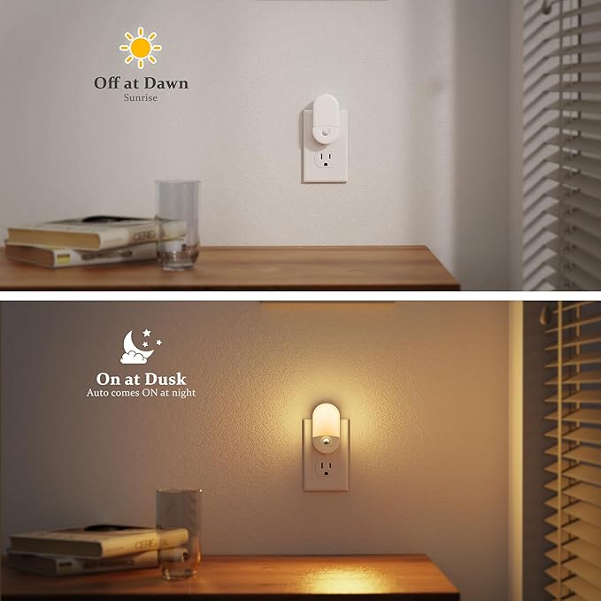 JandCase Motion Sensor Night Light, 2 Pack Motion Activated Night-Lights, 3000K Warm White LED Night Lights Plug into Wall, 30/60LM Adjustable Brightness, for Kids Adults Bathroom Bedroom