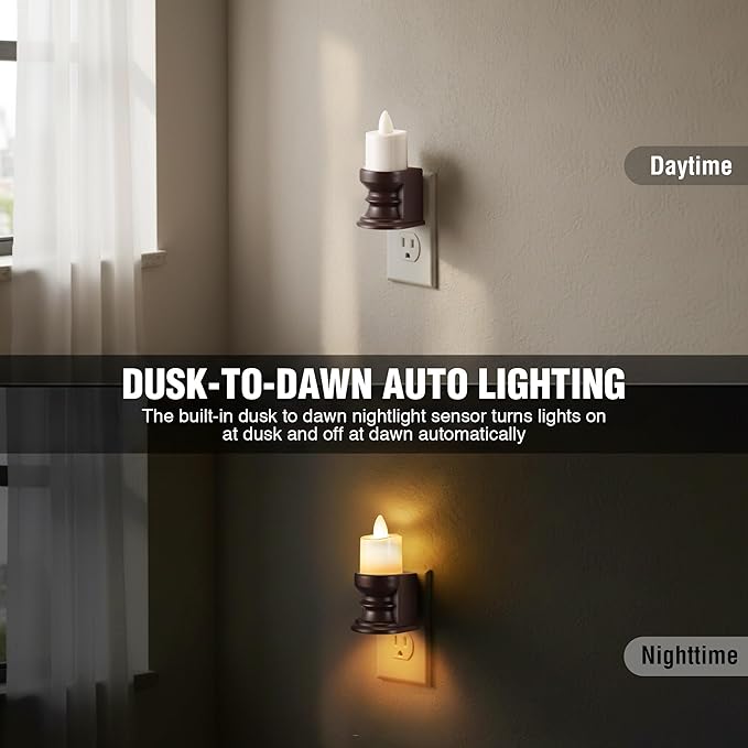 Meonum Remote Control Flickering Flameless Candle Night Light Plug in, Dimmable LED Nightlight with Dusk to Dawn Sensor, Dual Light Candle Nightlight for Bedroom, Hallway, Bathroom(Warm Yellow)