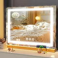 Makeup Vanity Mirror with USB Charging Port 28" x 22" Large LED Makeup Mirror, Desk Mirorr with Lights, Light up Mirror with 10X Magnification and, Dimmable 3 Modes, Touch Gold