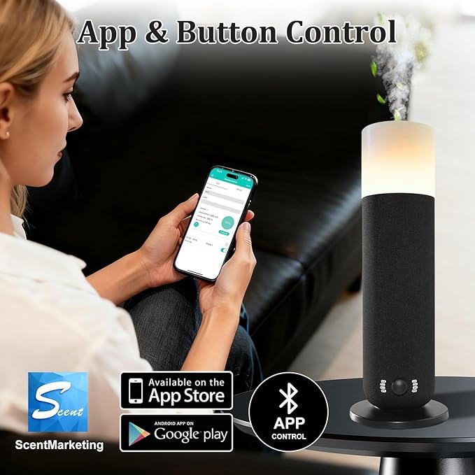 Smart Waterless Essential Oil Diffuser,Scent Diffuser for Home,Hotel Collection Diffuser APP Control,Ambient Lighting,Covers Up to 2000 Sq.Ft Aromatherapy Diffuser for Bedroom Spa Yoga Office Black
