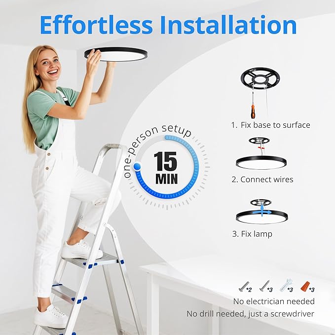 6 Pack 2640LM Dimmable LED Flush Mount Ceiling Light Fixtures, 5CCT (2700K-6500K) Selectable, 12 Inch 24W Slim Modern Ceiling Light for Bedroom Hallway Apartment Rental Units