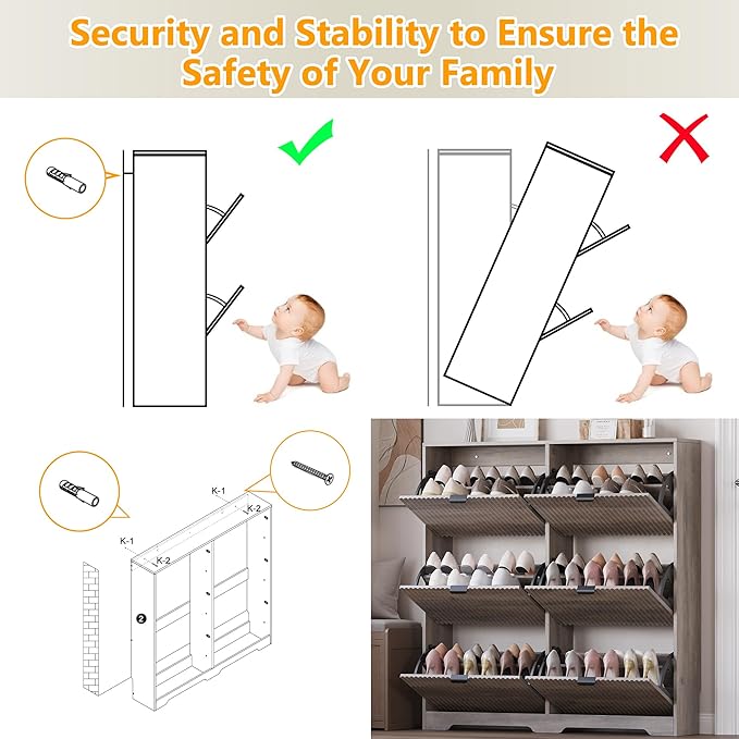 Large Shoe Cabinet for Entryway, Tall Narrow Shoe Storage Cabinet with 6 Flip Drawers and Adjustable Shelves, Shoe Rack Cabinet Organizer for Hallway, Foyer, Small Apartment