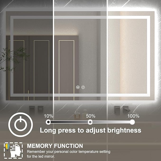 LED Mirror for Bathroom 20x28 Lighted Bathroom Vanity Mirrors with Lights, Brighter Frontlit and Backlit Anti-Fog Mirror, Tempered Glass, Dimmable 3 Colors Light Modes, Memory Function