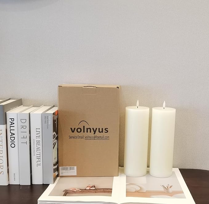 Flameless Candles Set of 2 (3x9 inch) Flickering LED Wax Candles Battery Operated with Remote Control Timers for Fall Decor/Night Light/Fireplace/Party Dimmable Ivory Pillars Flat top