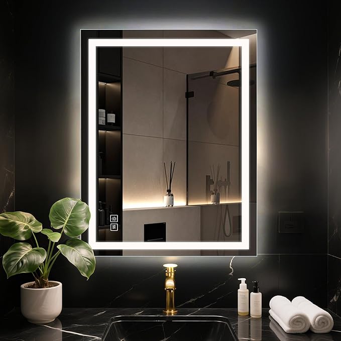 36x28 Bathroom Mirror with Light, Anti-Fog Wall Mount Vanity Mirror Dimmable & 3 Color Temperatures, Smart Memory Large Mirrors for Over Sink, UL Listed, Plug in or Hardwire Installation