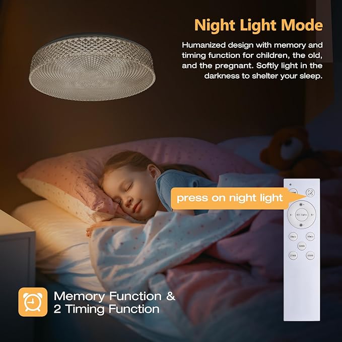OOWOLF Flush Mount LED Ceiling Light Fixture, 2700K-6500K Super Bright 36W 3600LM 13.78 Inch Dimmable Warm/White Light Kitchen Light Modern Ceiling Lamp for Bedroom Bathroom, Chandeliers with Remote