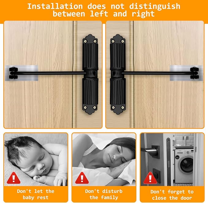 Automatic Door Closer - Heavy Duty Automatic Safety Spring Door Closer, Adjustable Tension Spring Action, for Wooden Doors up to 140 lbs with, Installation Hardware (Black)