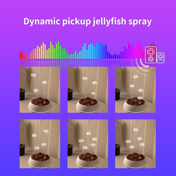 Jellyfish Essential Oil Diffuser,250ml Ultrasonic Aromatherapy Humidifier with 5-Nozzle Mist Ring,Sound Pickup Music Sync,7-Color LED Night Light,Remote Control, Quiet Desktop Decor for Home Office
