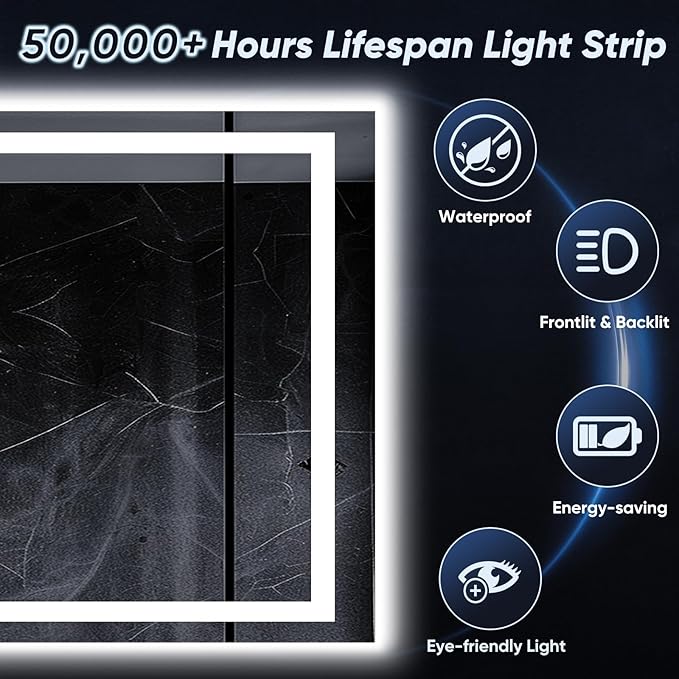 LED Bathroom Mirror, 72"x32" with Frontlit and Backlit Anti-Fog Mirror with Lights LED Vanity Mirror for Bathroom 3 Colors Temperature & Dimmable Bathroom Mirror with HD Tempered Glass