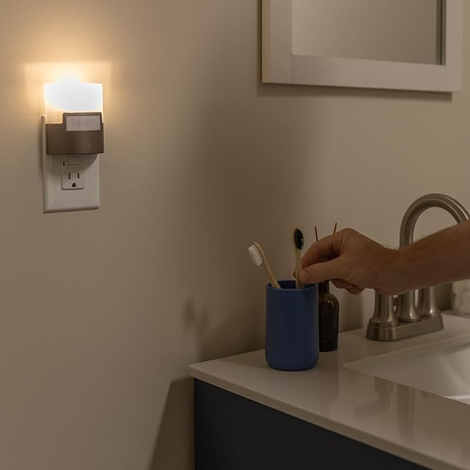 GE LED Motion Sensor Night Light, Plug into wall, 40 Lumens, Soft White, UL-Certified, Energy Efficient, Ideal Nightlight for Bedroom, Bathroom, Kitchen, Hallway, 26140, Bronze, 1 Pack