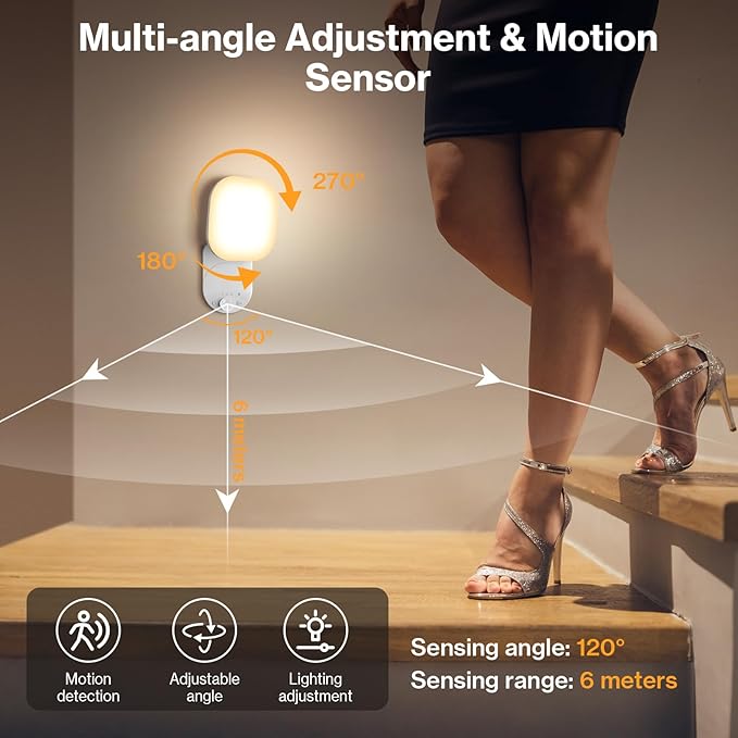 Rechargeable Motion Sensor Wall Light, Magnetic Wireless Closet Light with Remote, Adjustable Lighting & Swivels, Wall Sconce Battery Operated, Motion Sensor Light for Porch Hallway Garage Stairs