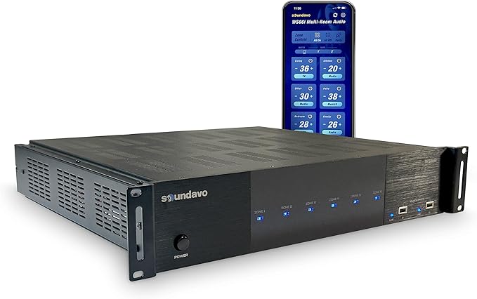 WS66i 6 Zone Amplifier – 100W per Zone Whole House Audio System, 6 Source x 6 Zone App Controlled Multi-Room Amplifier for Ceiling Speakers, AirPlay, Spotify Connect, USB, DLNA