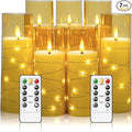 Flameless Candles with Embedded Star String, Battery Operated LED Pillar Candles with Timer and Remote Control,Home Decorating for Ambiance， Set of 7 (Gold)