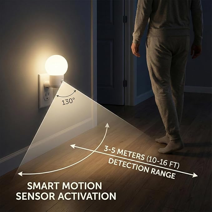Motion Sensor Night Light Plug in, 1W Ultra Bright LED Wall Lights, 4000K Natural White, Dusk to Dawn Auto On/Off for Hallway, Stairs, Bathroom, Kitchen