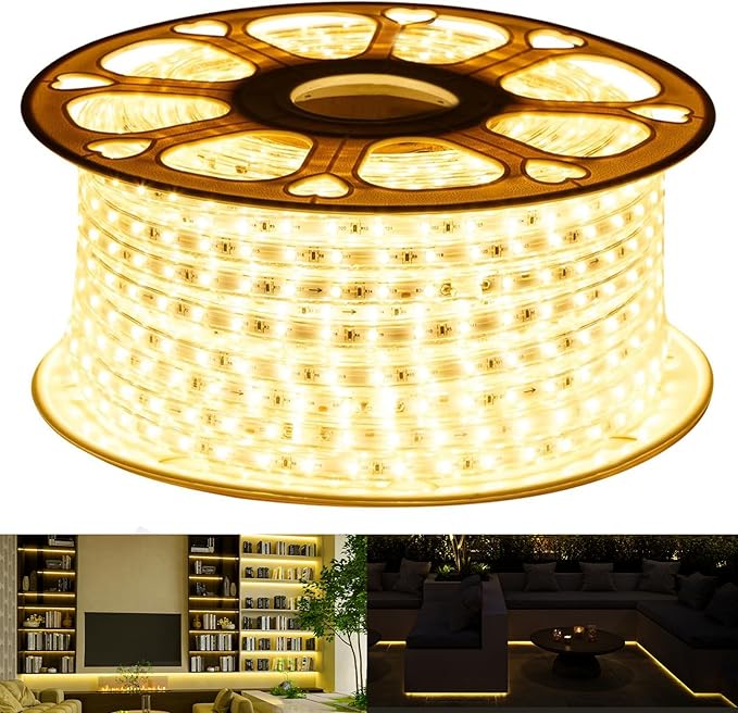 110V Led Strip Light Led Rope Lights Outdoor Indoor Use 3000K Warm White Waterproof Flexible Cuttable Connectable 131.2ft 40m 110V 2 Wire Ideal for Backyards Christmas Decorative Lighting