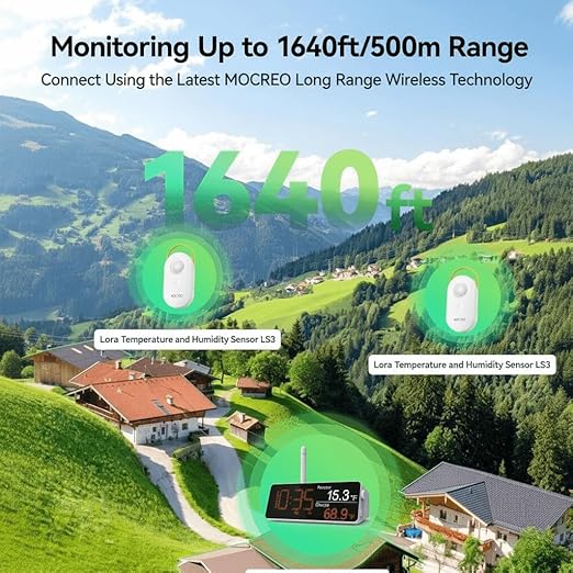 MOCREO WiFi Indoor Hygrometer Thermometer, 1640ft Long Monitor Range, Smart Remote Humidity Temperature Sensor with App Email Alert, 2-Year Free Data Export, for Room, Garage, Basements
