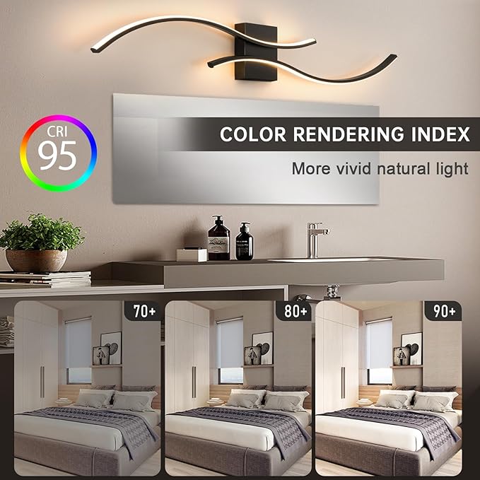 CANEOE Modern Led Wall Light, 39inch Black Indoor Led Wall Sconce Lighting, Bathroom Vanity Light Fixtures Over Mirror for Living Room Hallway Bedroom Bedside Wall Lamp (Warm White, 3000K)
