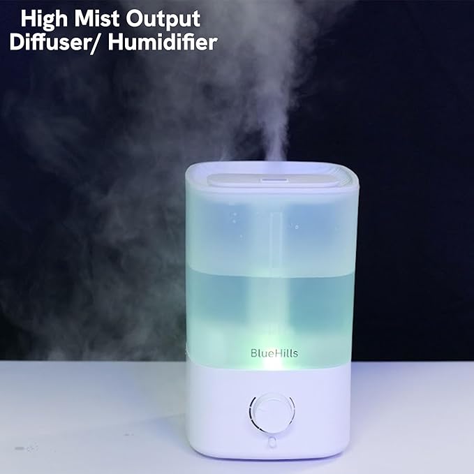 BlueHills Premium Set of Two Large 5000 ML XL and 2000 ML Essential Oil Diffusers Humidifier Combo for Large Room Home with Décor LED Lights Great Gift – Value Pack of White and Dark Wood Grain